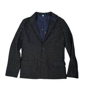 Mini Boden Gray Tweed Herringbone Boys Wool Blazer With Fun Space Theme Lining
